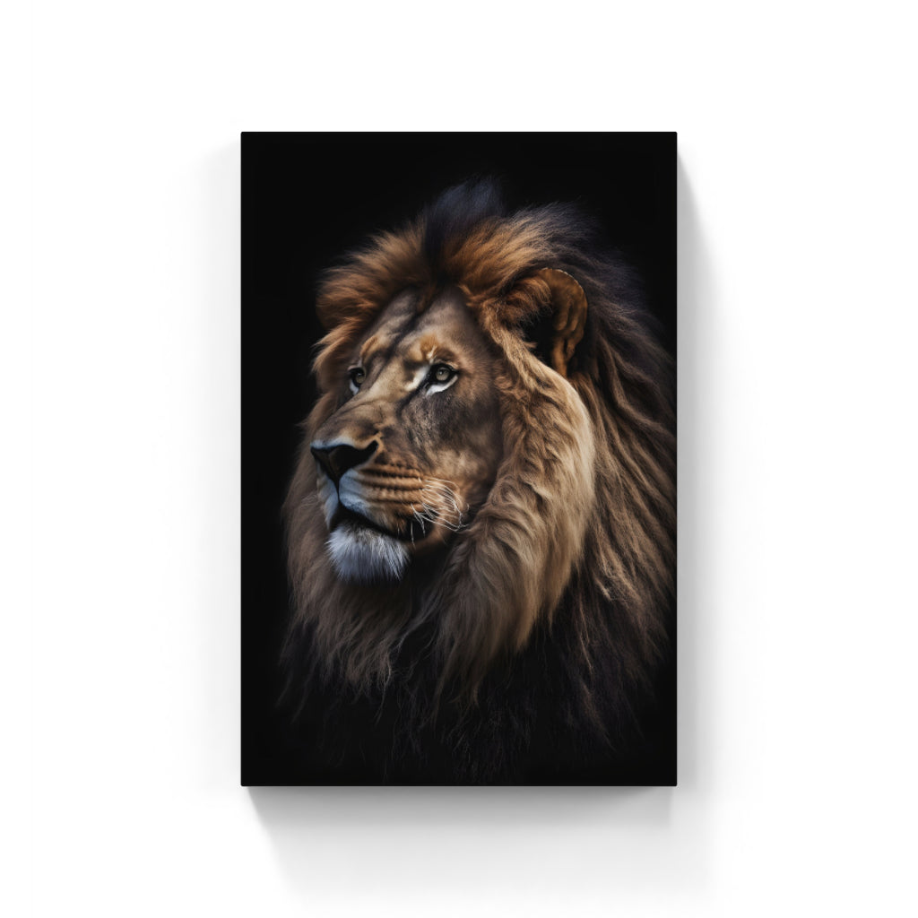 Silent Strength: Lion Portrait Against the Night Wall Art