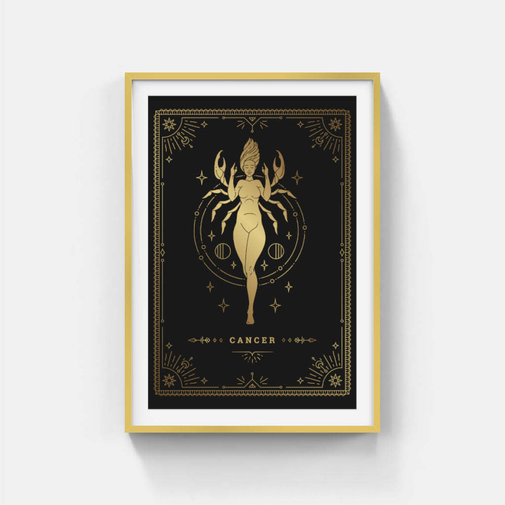 Golden Cancer: Celestial Claws and Cosmic Glow Wall Art