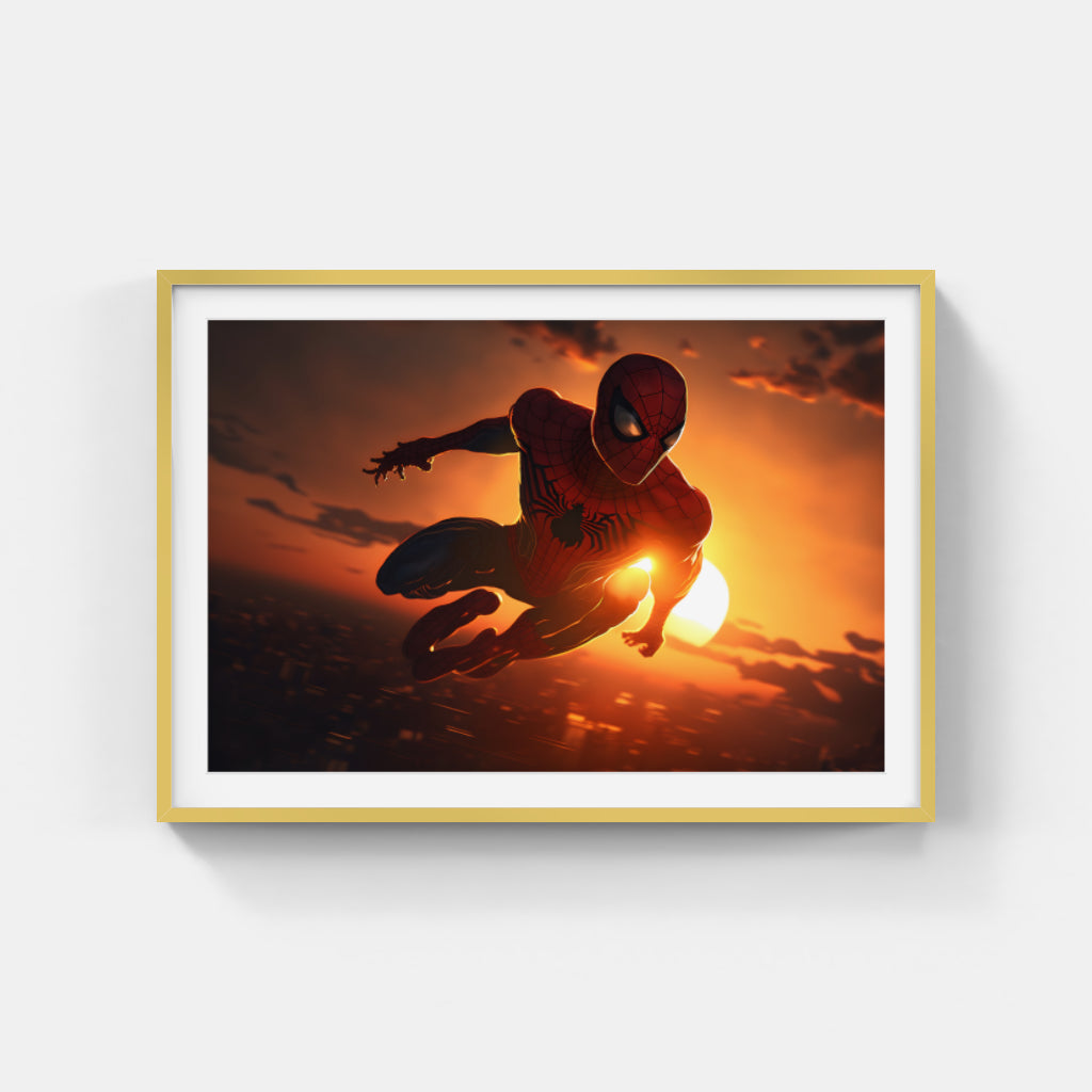 Sunset Soar: Spider-Man Against the Dusk Wall Art