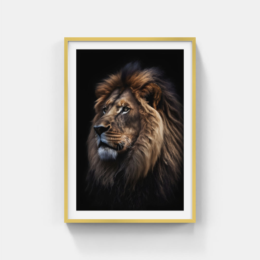 Silent Strength: Lion Portrait Against the Night Wall Art