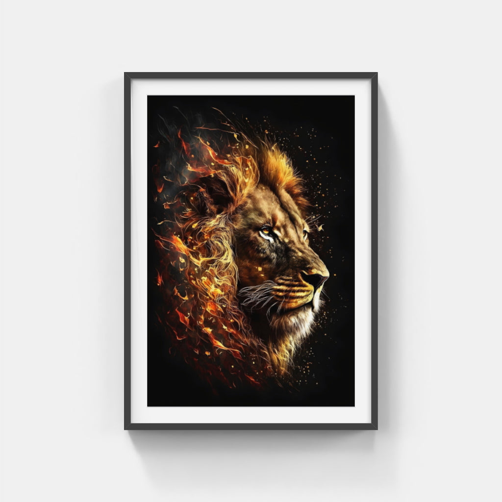 Golden Shadows: Lion Portrait in Gilded Darkness Wall Art