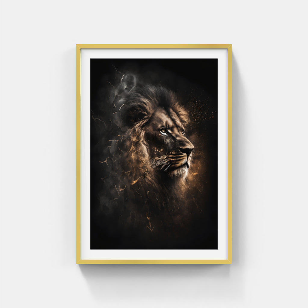 Twilight Roar: Lion Portrait in Deep Shadows Wall Art