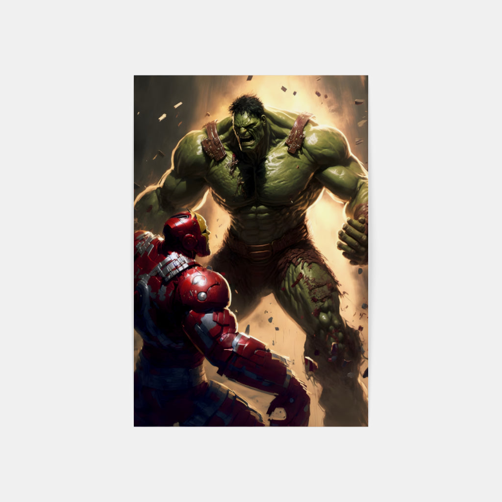 Dynamic Duo: Hulk and Iron Man in Action Wall Art