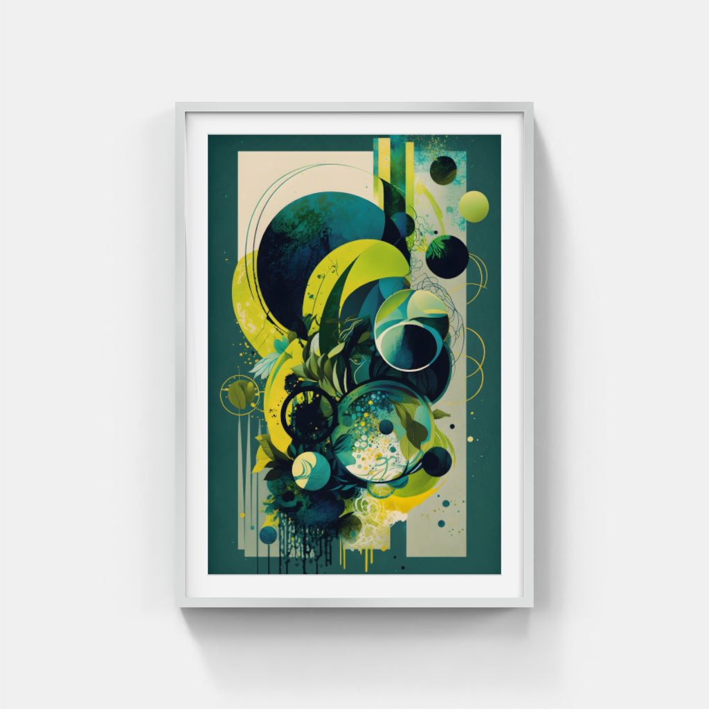 Harmonious Hues: Abstract Geometries in Green and Yellow Wall Art