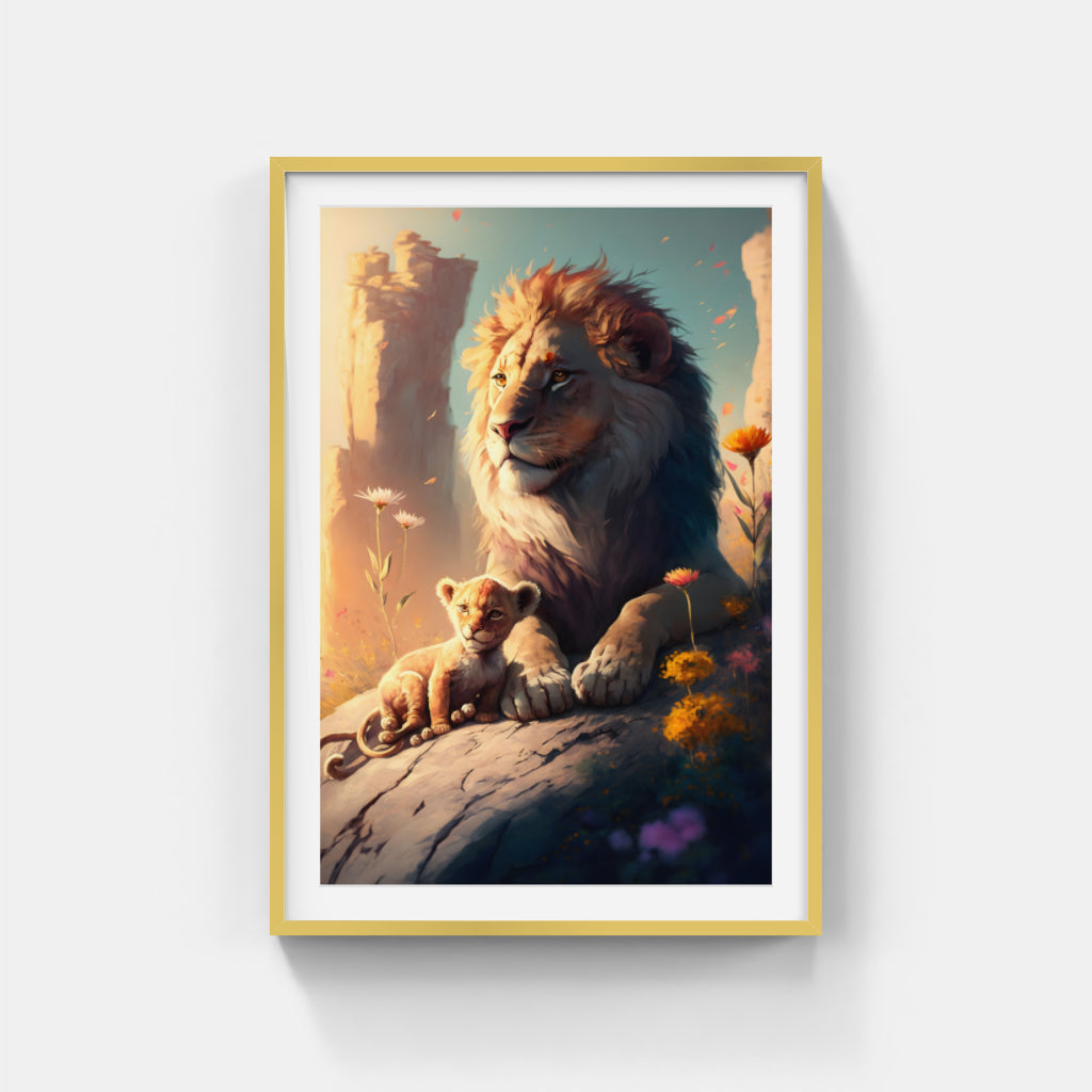 Majestic Serenity: Lion and Cub in Tranquil Rest Wall Art