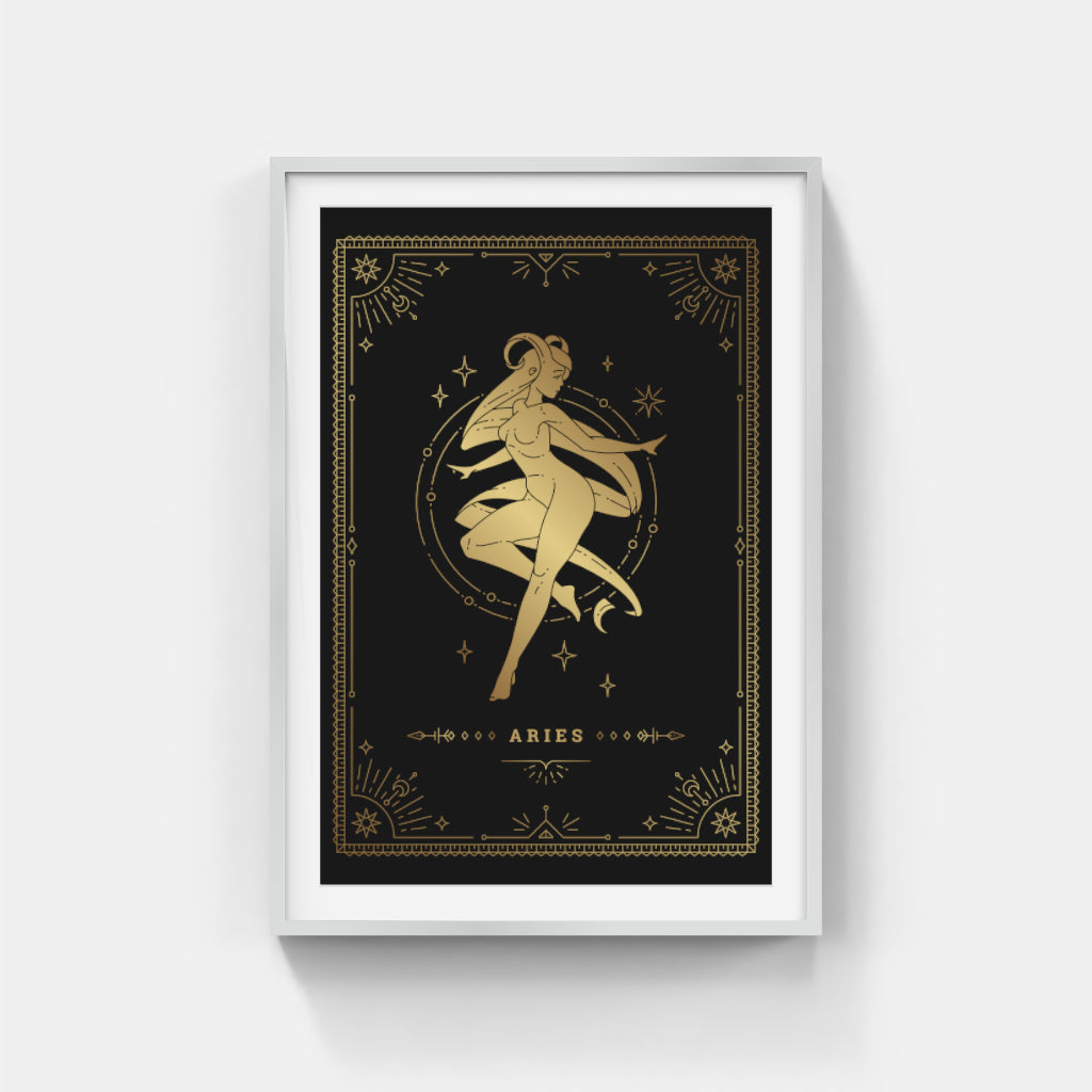 Golden Aries: Celestial Fire in Gold Wall Art