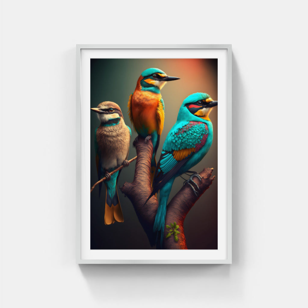 Branching Companions: Three Birds Perched Together Wall Art