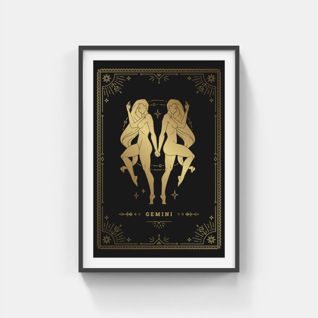 Golden Gemini: Twin Flames of Zodiac Elegance Wall Art