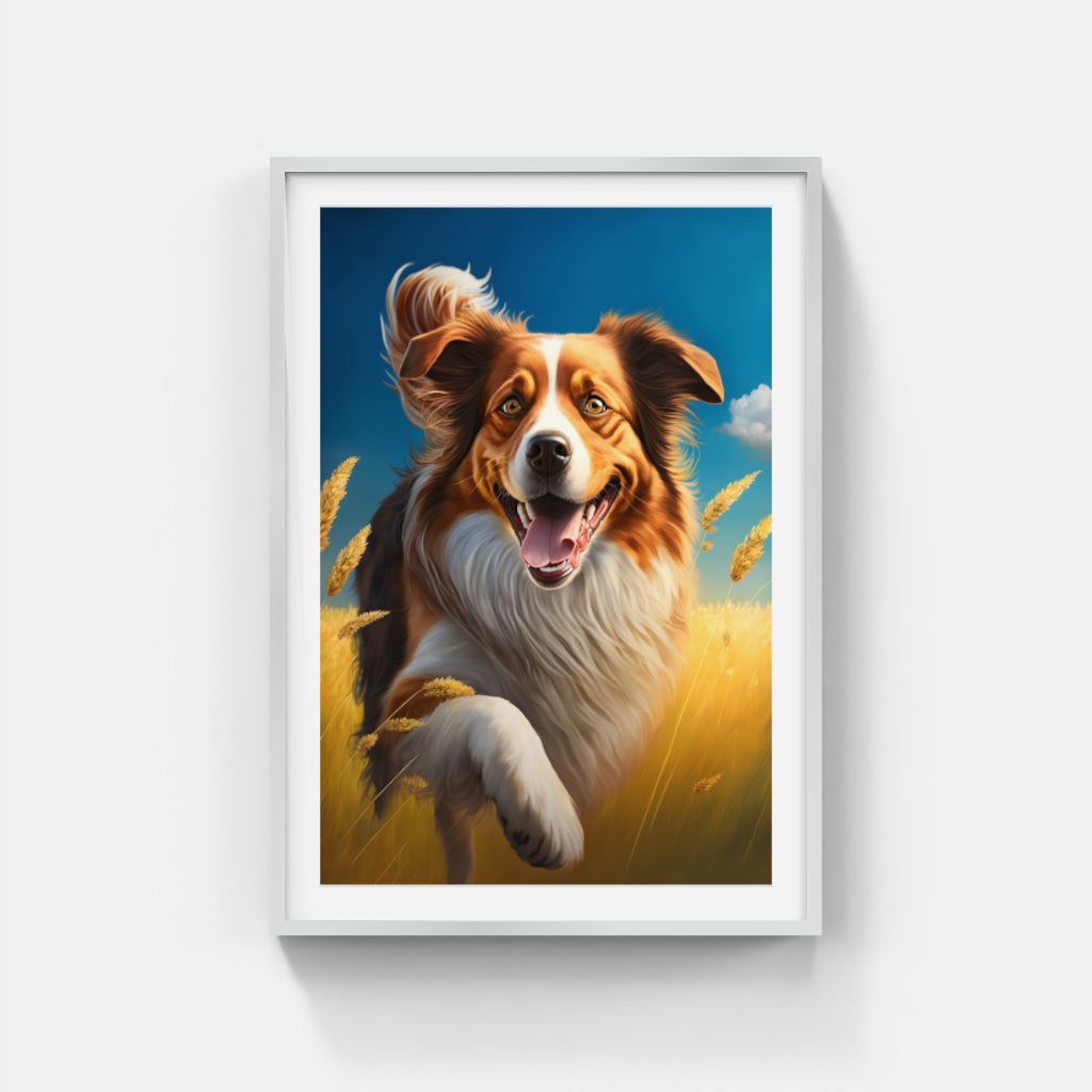 Joyful Canine Frolic: Happy Dog in a Field Wall Art