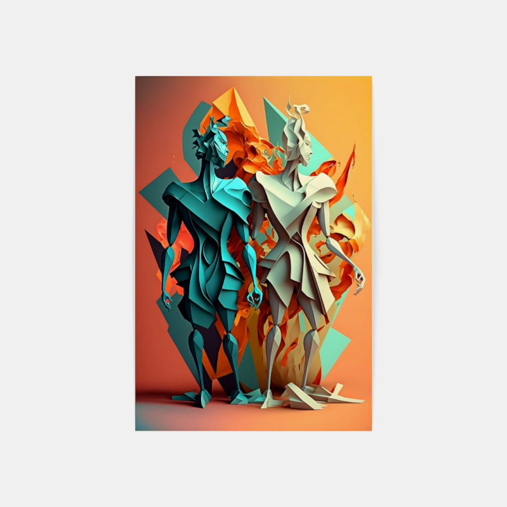 Abstract Duo: Exploring Shapes in Couple Dynamics Wall Art