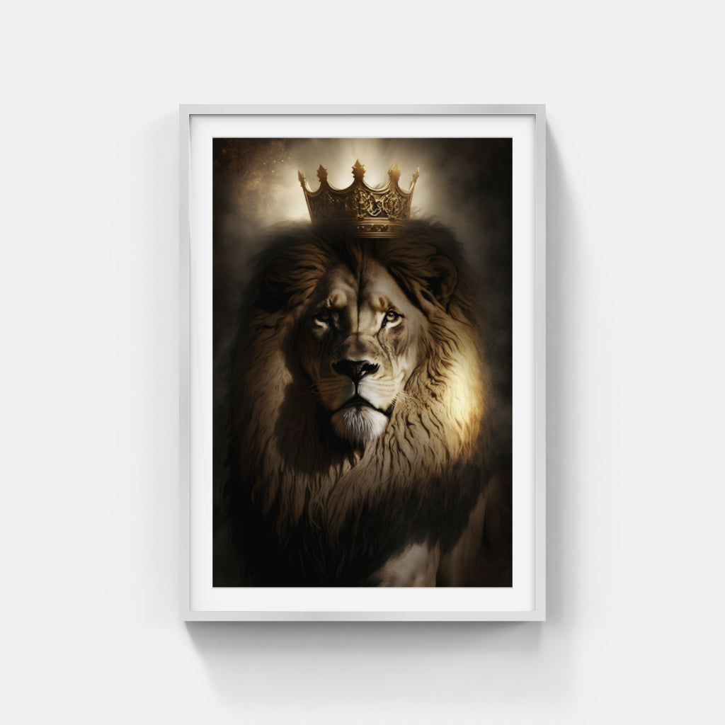 Regal Majesty: The Crowned Lion's Noble Gaze Wall Art