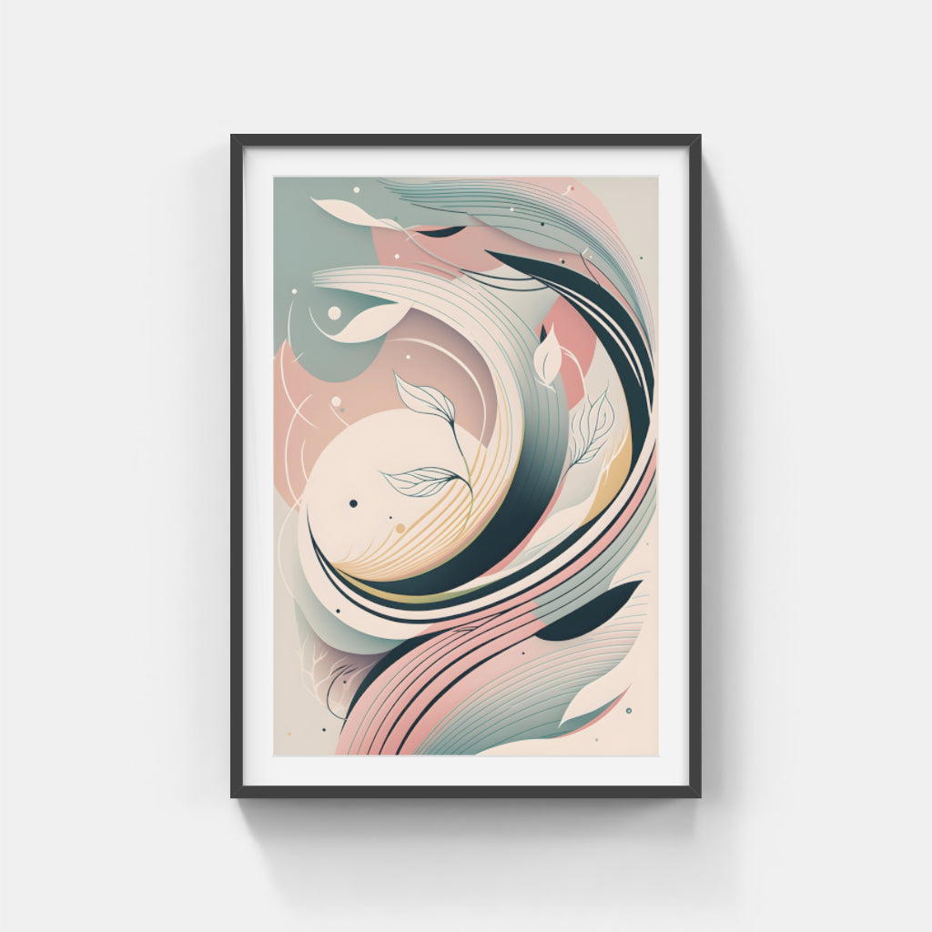 Blushing Greens: Abstract Pink with Leaf Motifs Wall Art