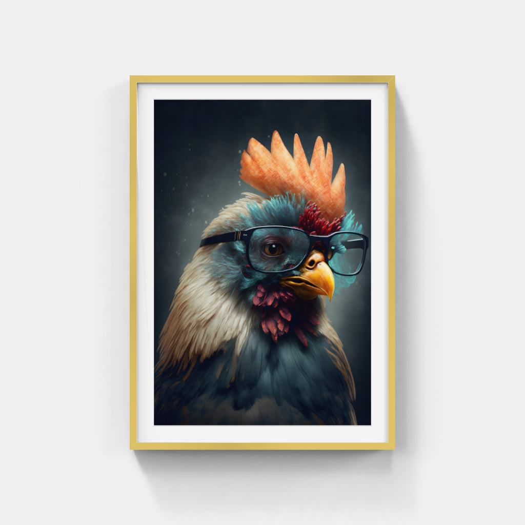 Feathered Scholar: The Wise Hen with Eyeglasses Wall Art