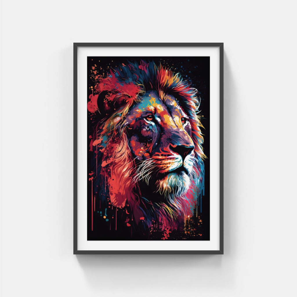 Abstract Majesty: Chromatic Lion Portrait Wall Art