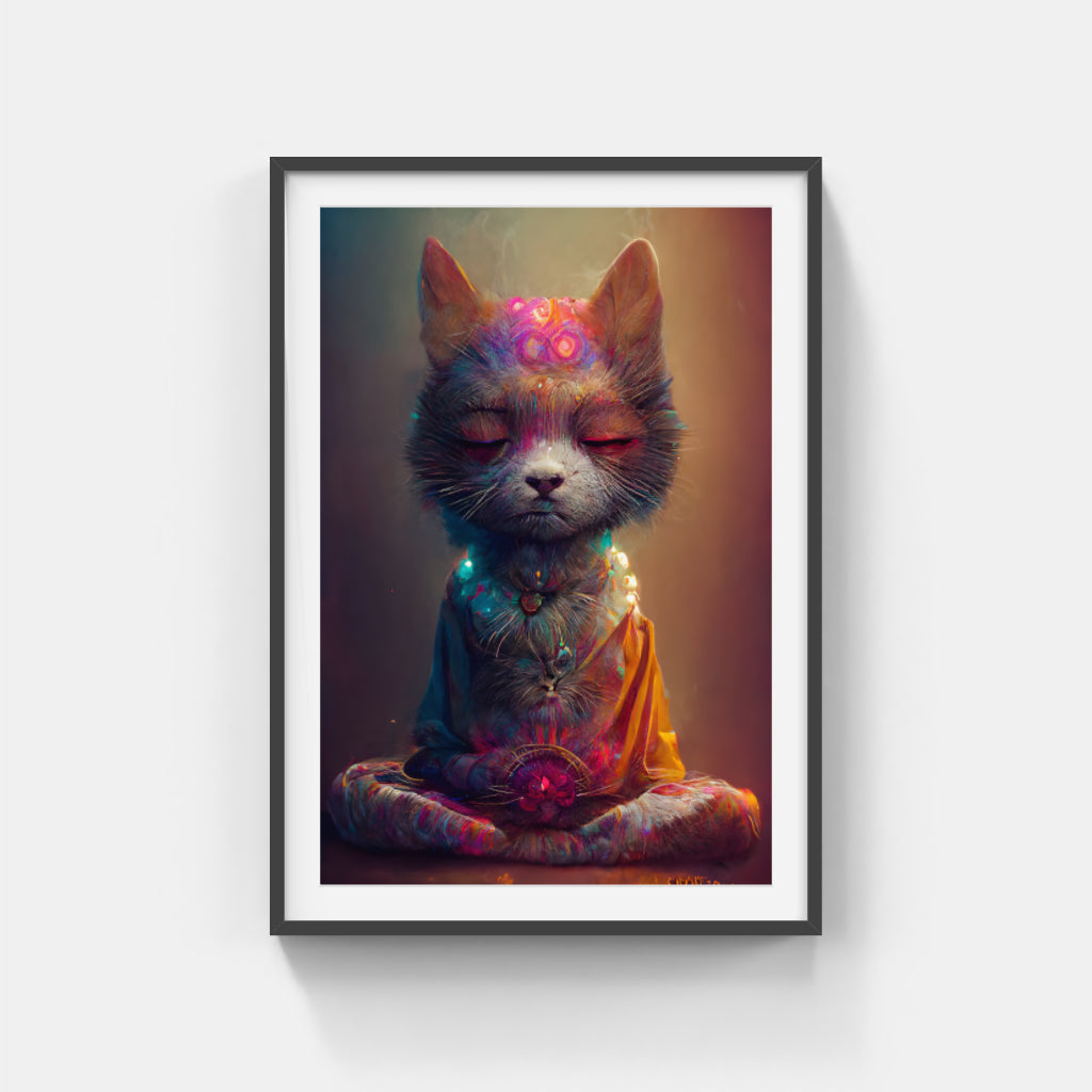 Buddhist Feline: Harmony in Colorful Tranquility Wall Art