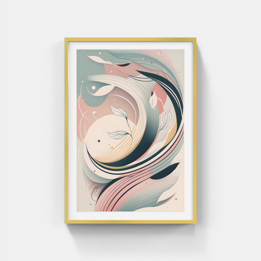 Blushing Greens: Abstract Pink with Leaf Motifs Wall Art