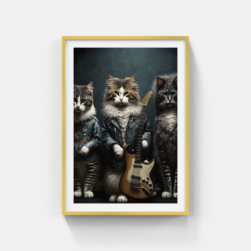 Rockin' Felines: Three Cats in a Band Wall Art