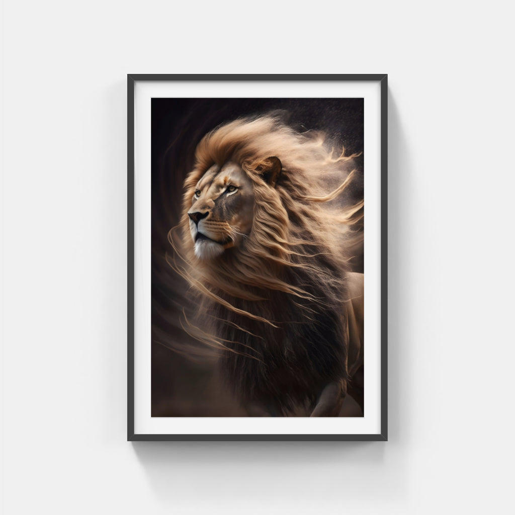 Wild Gust: Running Lion Against a Black Sky Wall Art