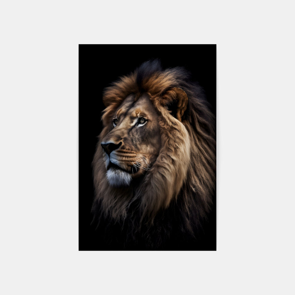 Silent Strength: Lion Portrait Against the Night Wall Art