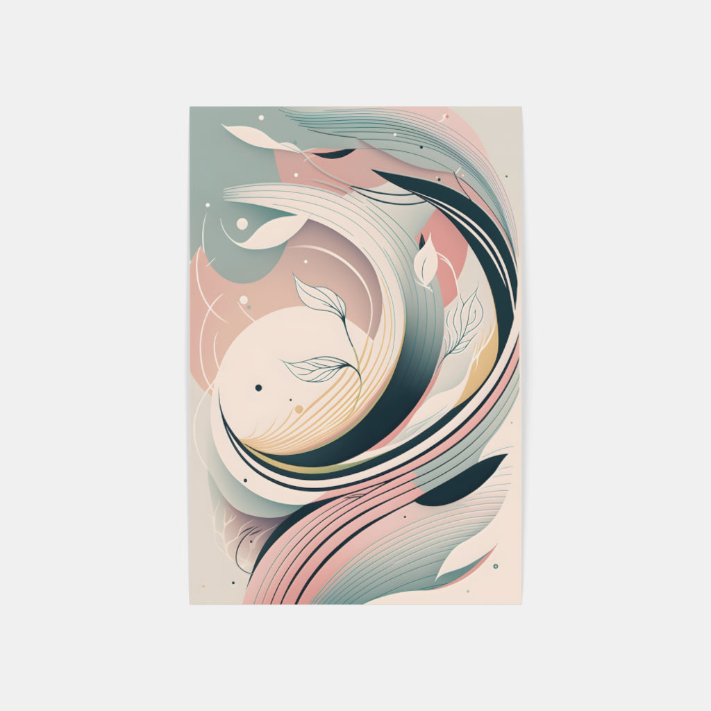 Blushing Greens: Abstract Pink with Leaf Motifs Wall Art