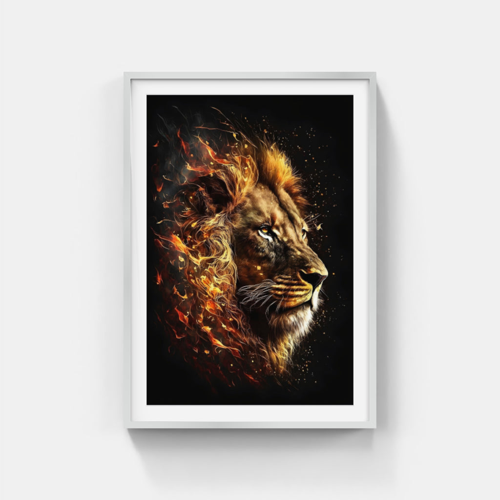 Golden Shadows: Lion Portrait in Gilded Darkness Wall Art