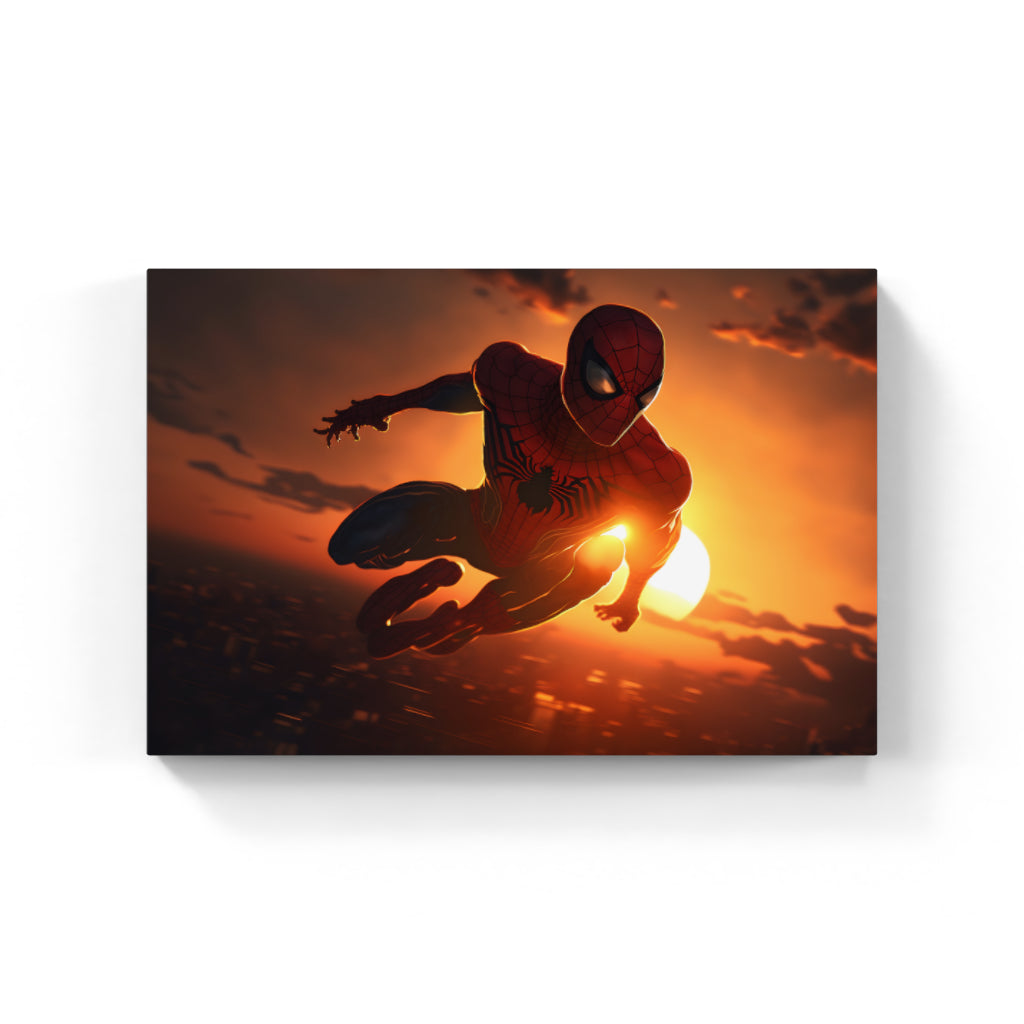 Sunset Soar: Spider-Man Against the Dusk Wall Art