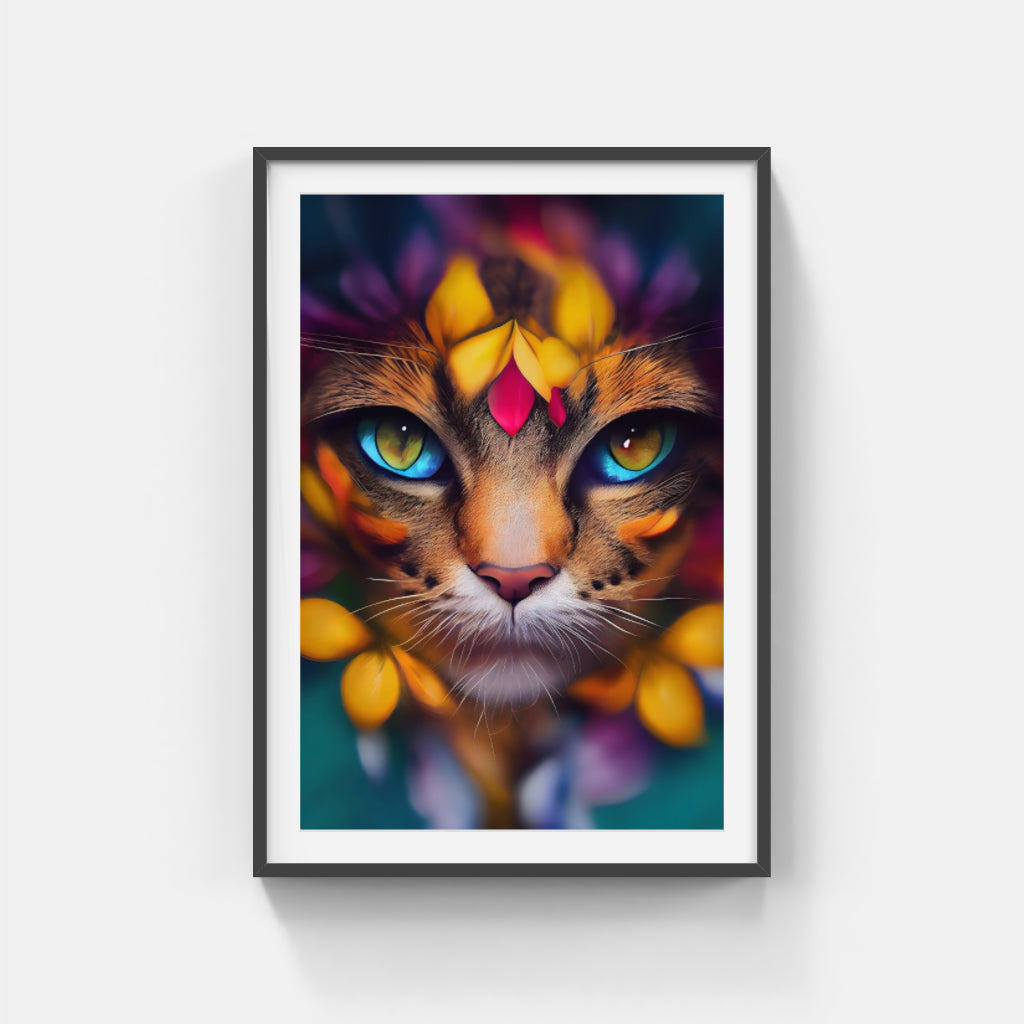 Floral Gaze: Cat Eyes Amidst Flowers Wall Art