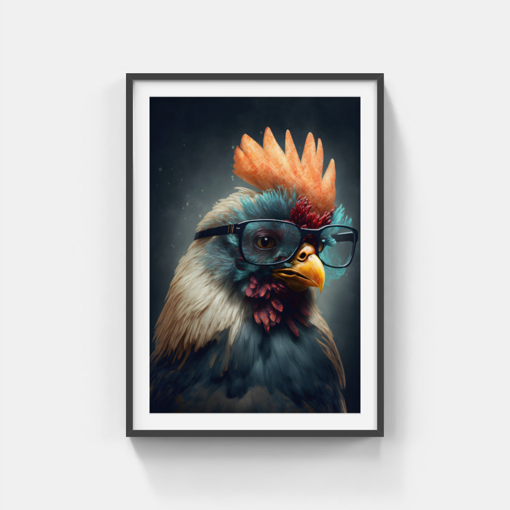 Feathered Scholar: The Wise Hen with Eyeglasses Wall Art