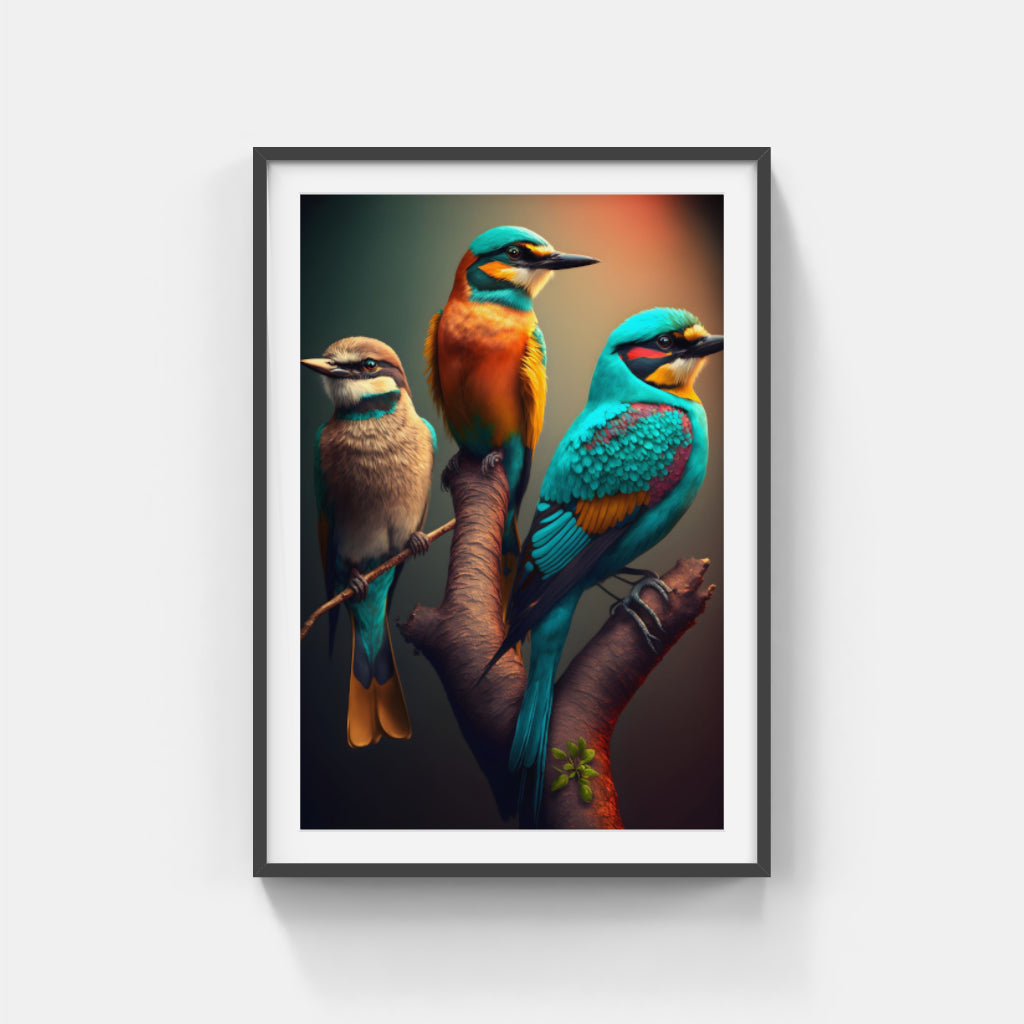 Branching Companions: Three Birds Perched Together Wall Art