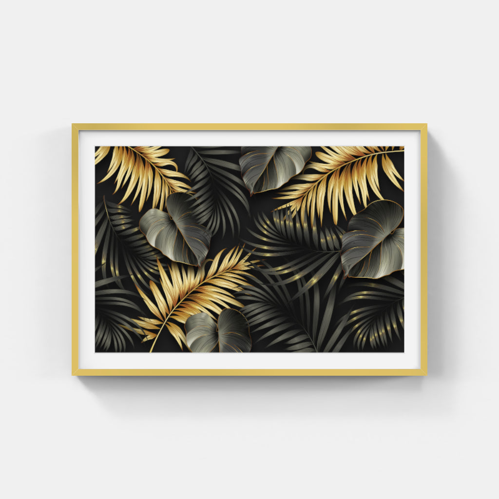 Golden Foliage: Black and Gold Elegance Wall Art