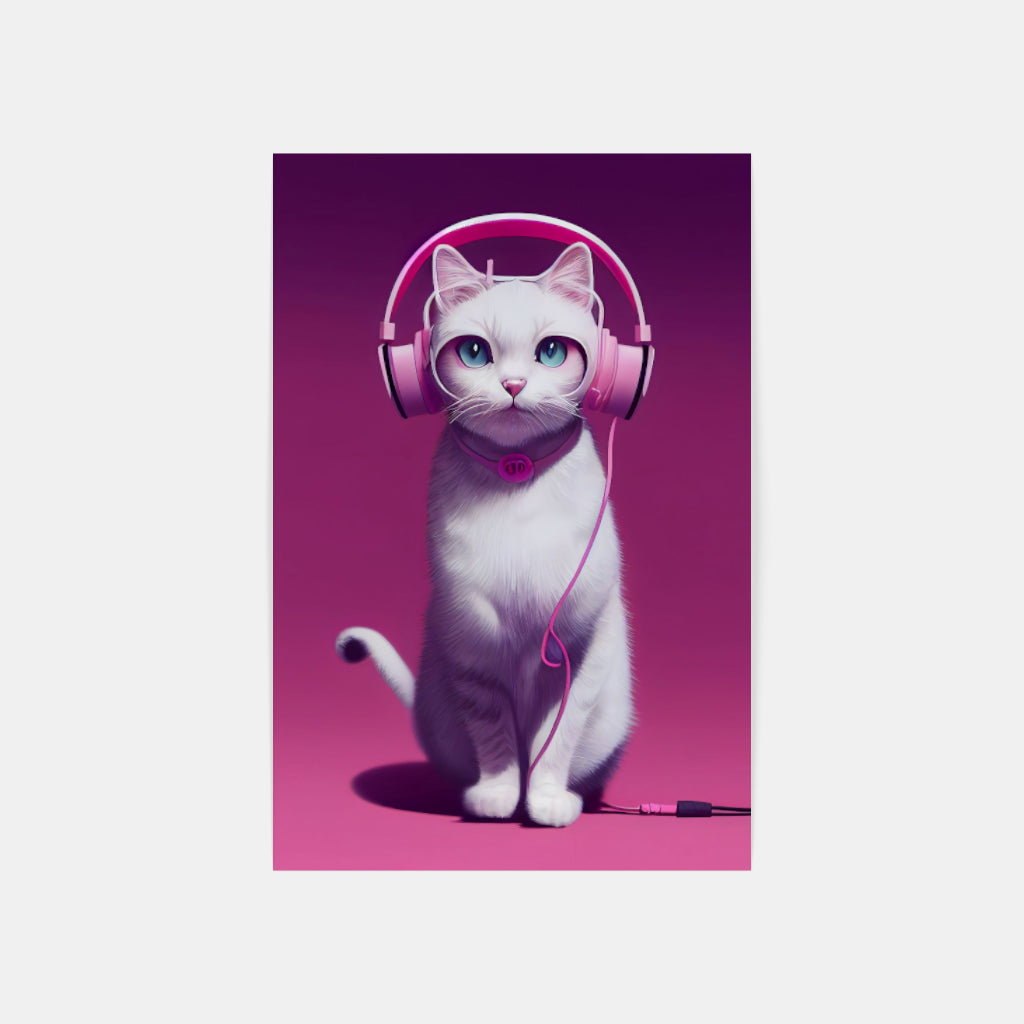 Pretty Kitty Vibes: Cat with Pink Headphones Wall Art