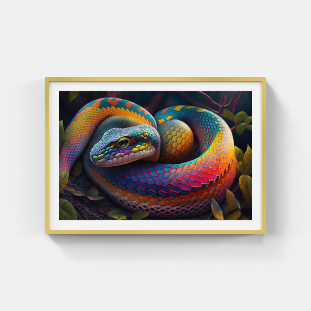 Rainbow Serpent: A Chromatic Dance of Scales and Shadows Wall Art