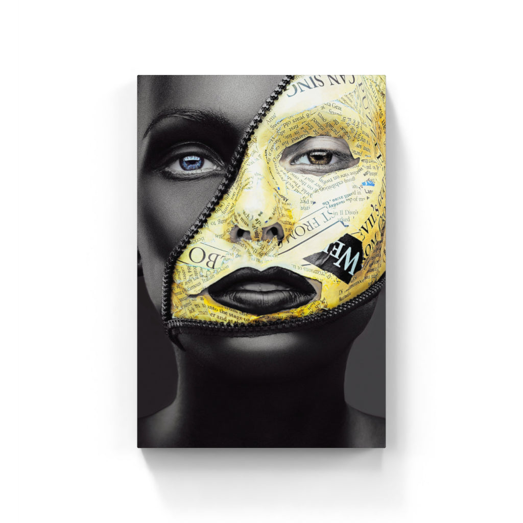 Enigmatic Glamour: The Masked Woman in Black and Gold Wall Art