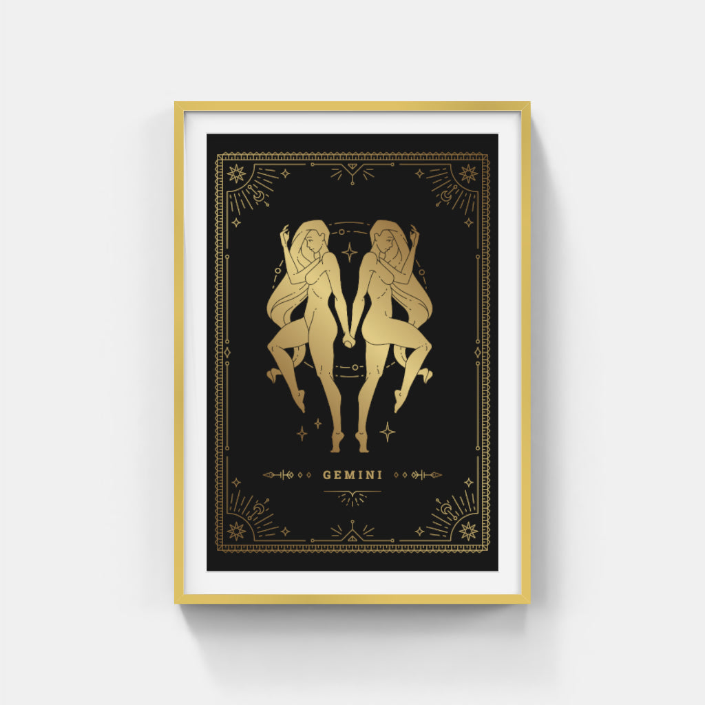 Golden Gemini: Twin Flames of Zodiac Elegance Wall Art