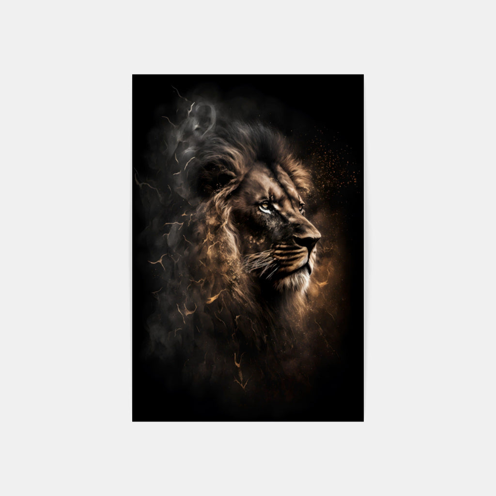 Twilight Roar: Lion Portrait in Deep Shadows Wall Art