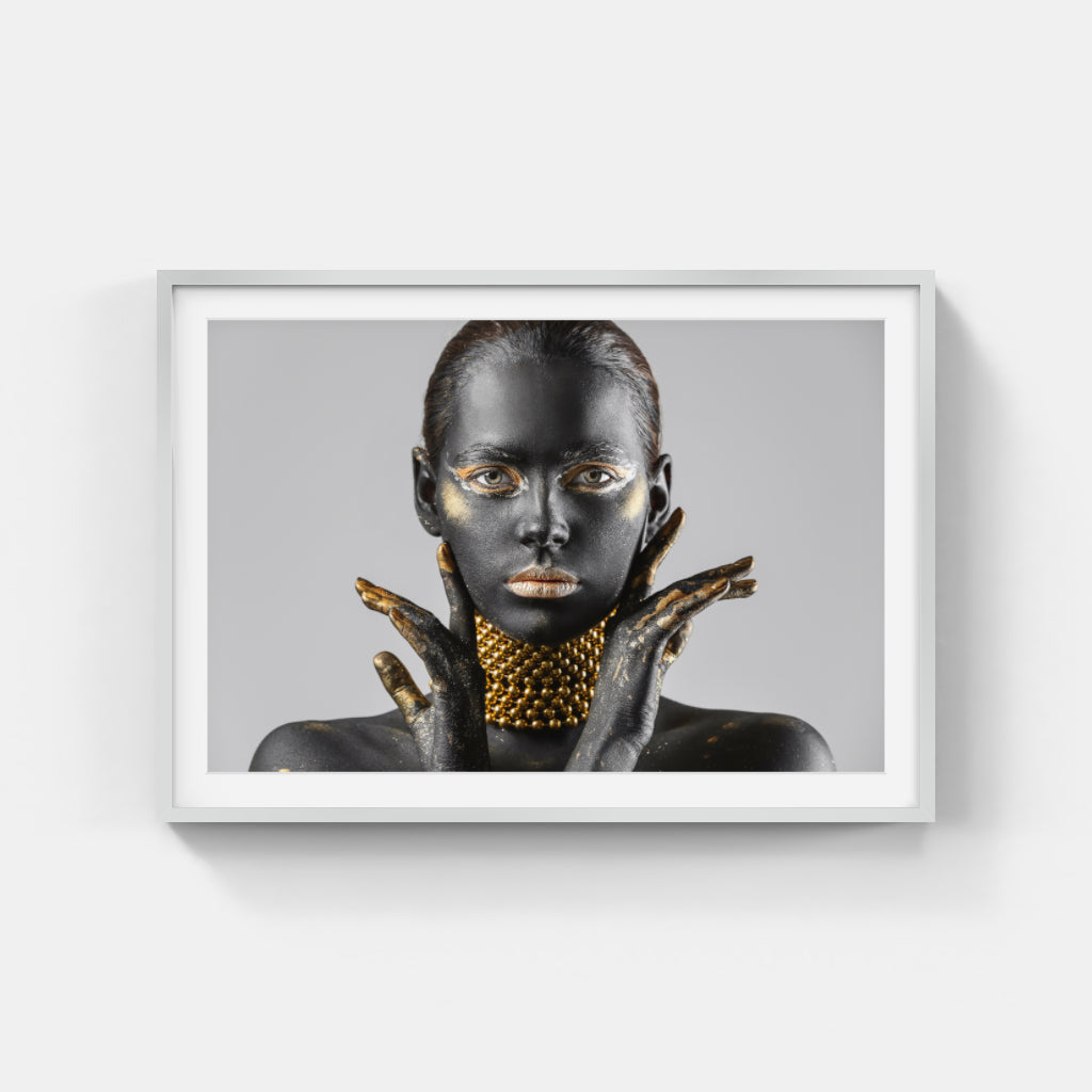 Opulent Glow: The Woman Adorned in Gold Makeup Wall Art